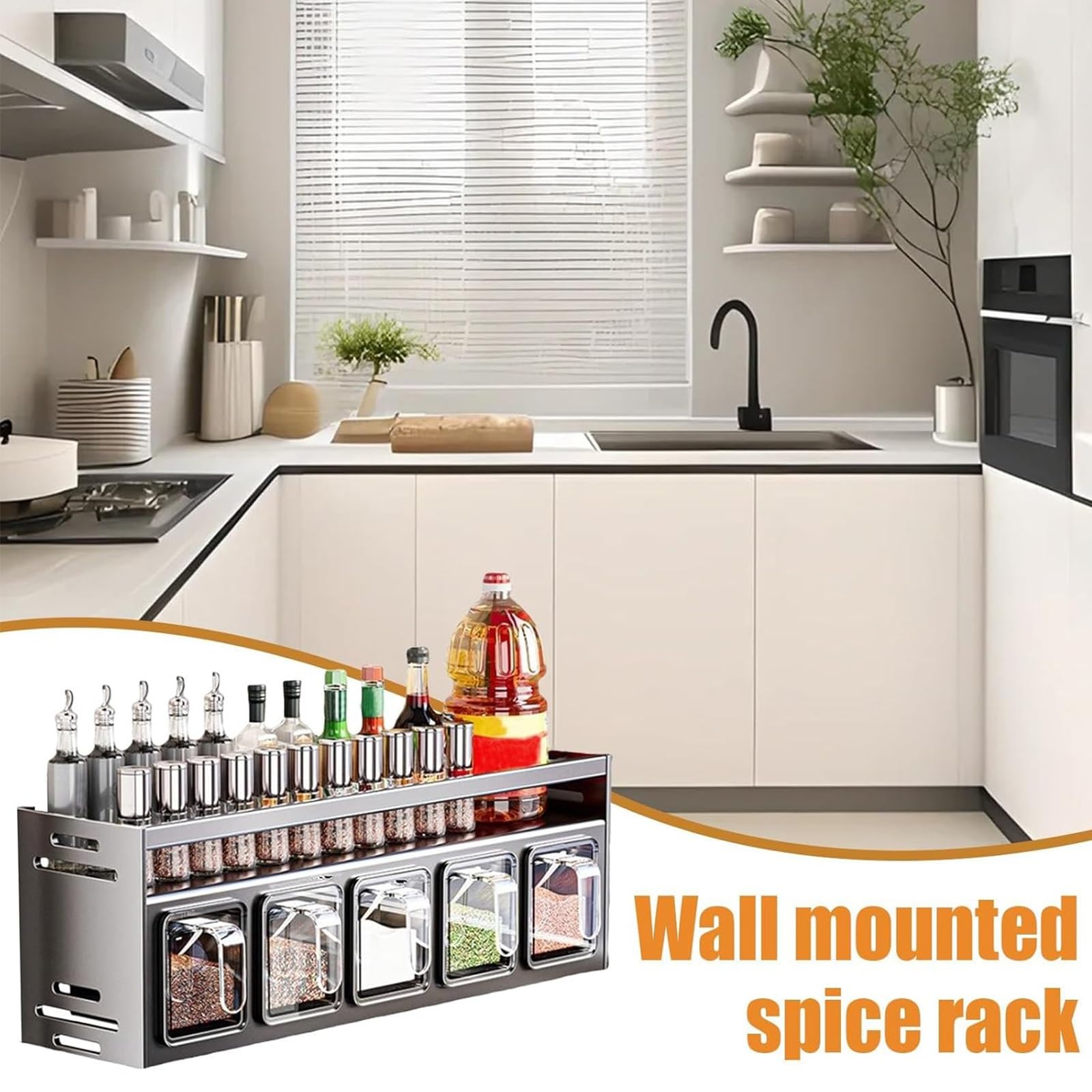Regal, Gewürzregal – Multifunktionaler, an der Wand montierter Gewürz- und Gewürz-Organizer, Gewürzregal mit großer Kapazität for die Aufbewahrung in der Küche zu Hause