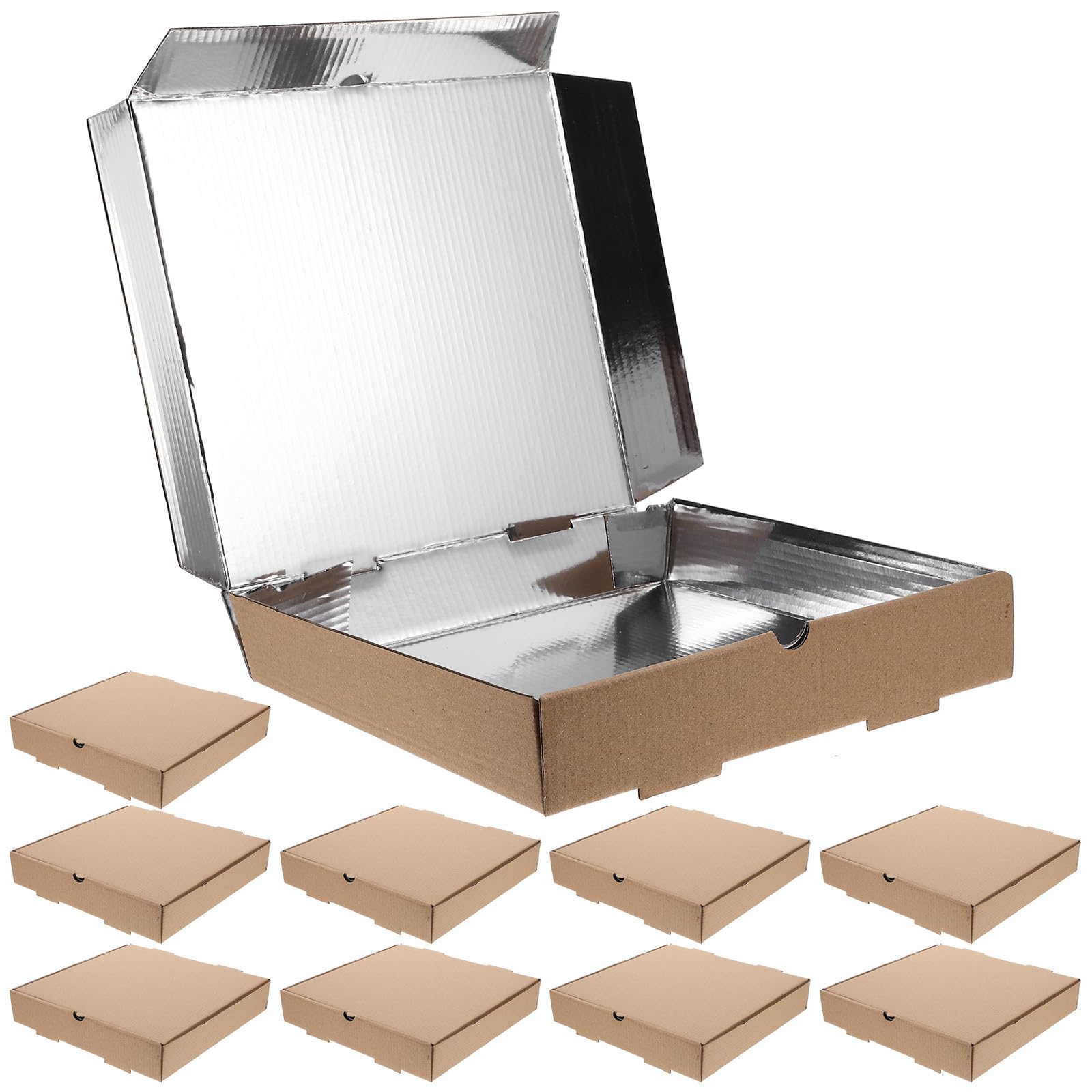 SHINEOFI Scatole per Pizza 10 Pezzi in Cartone Ondulato Rivestimento in Alluminio Contenitori per Asporto e Conservazione Alimentare per Ristoranti e Pizzerie