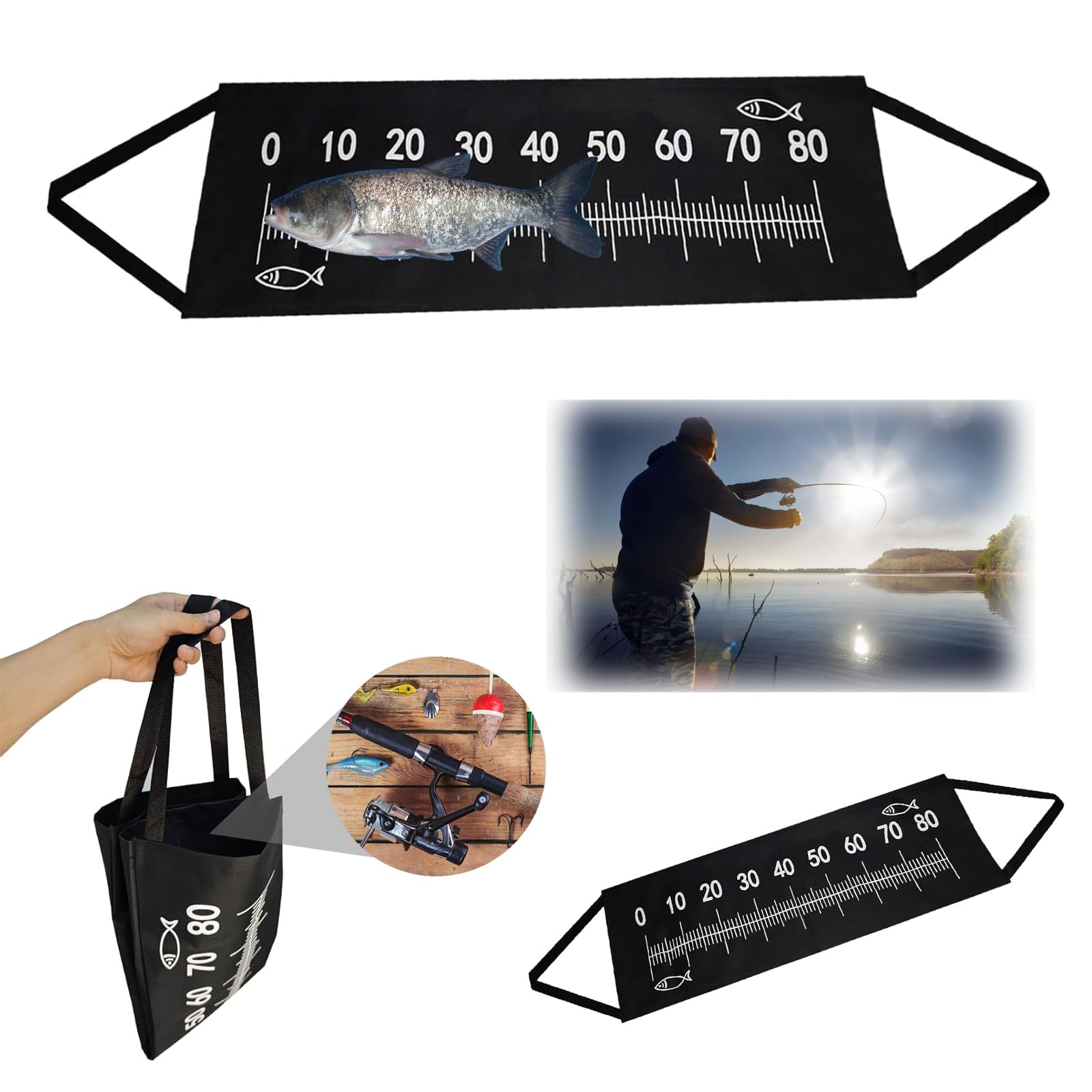 Fishing abhakmatte Angeln abhakmatte 98x30cm Fishing Maßband zum Angeln Faltbare karpfenangelmatte,Tragbar Karpfen Angelzubehör,Anfänger Outdoor Karpfen Forellenangeln (Portabler Stil)