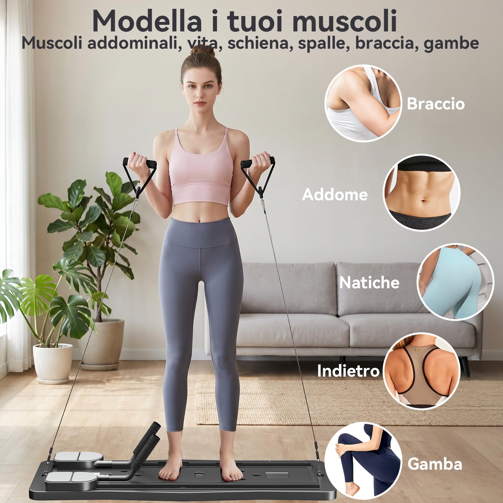 Pilates Reformer, Pilates Board Pieghevole,Macchina Pilates Portatile,Allenamento Completo del Corpo per Casa,Macchina per Esercizi Addominali Rimbalzo Automatico