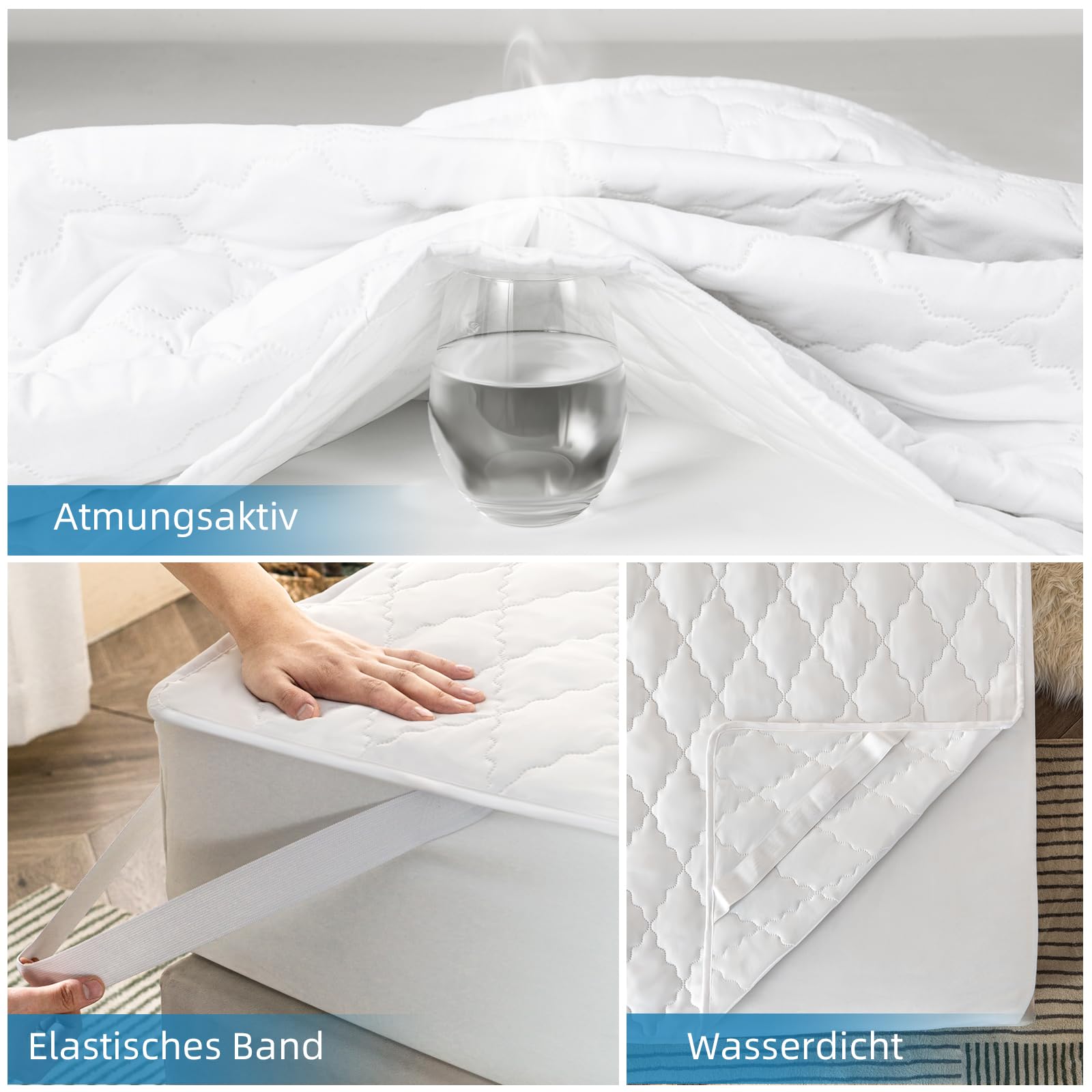 Wodoszczelny ochraniacz na materac, 200 x 200 cm, oddychająca nakładka na materac, poszewka z mikrofibry, wodoodporna, podkładka na nietrzymanie moczu, nadaje się do prania, kolor biały