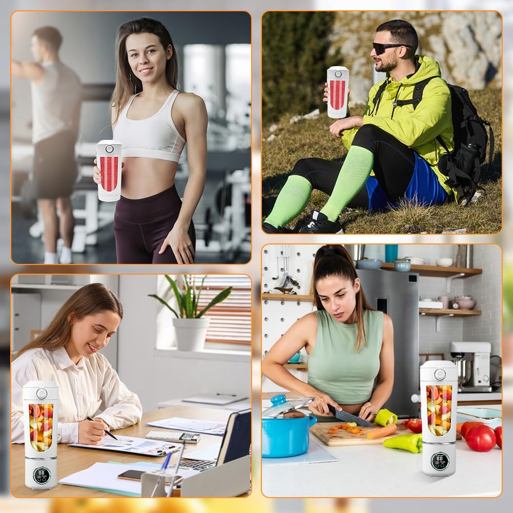 Tragbarer Mixer, 700 ml kleiner Smoothie Mixer, Mini-Standmixer mit 12 Edelstahlklingen und Digitalanzeige, BPA-freie, USB Wiederaufladbarer Mini Standmixer für Smoothie, Saft, Milchshake (Weiß)