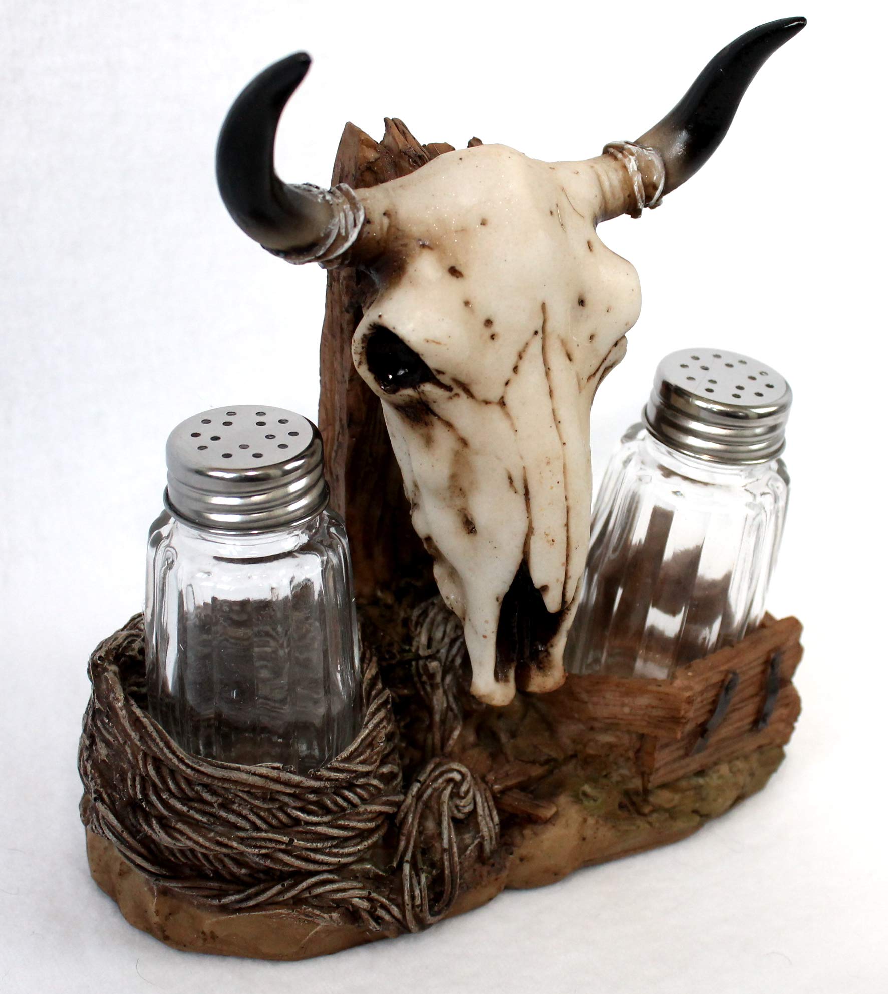 Juego de salero y pimentero, diseño de calavera de búfalo Country y Western