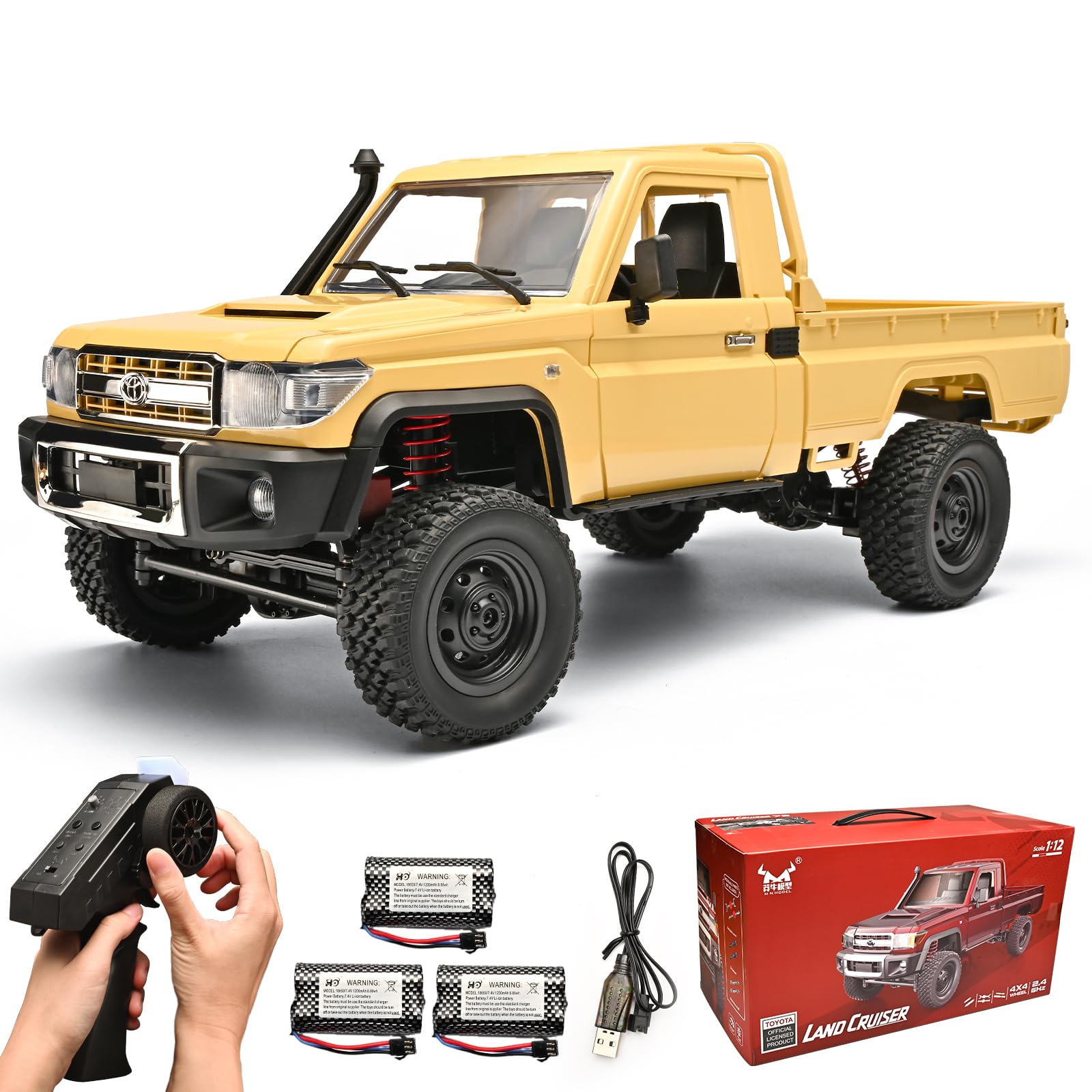 RZAPE RC Rock Crawler 1/12 RC Crawler Off Road RC Truck 4x4 with 2.4GHz Remote Control 280 Brushed Motor All Terrain Rremote Control Truck RTR Proportional Throttle Steering MN-82Yellow