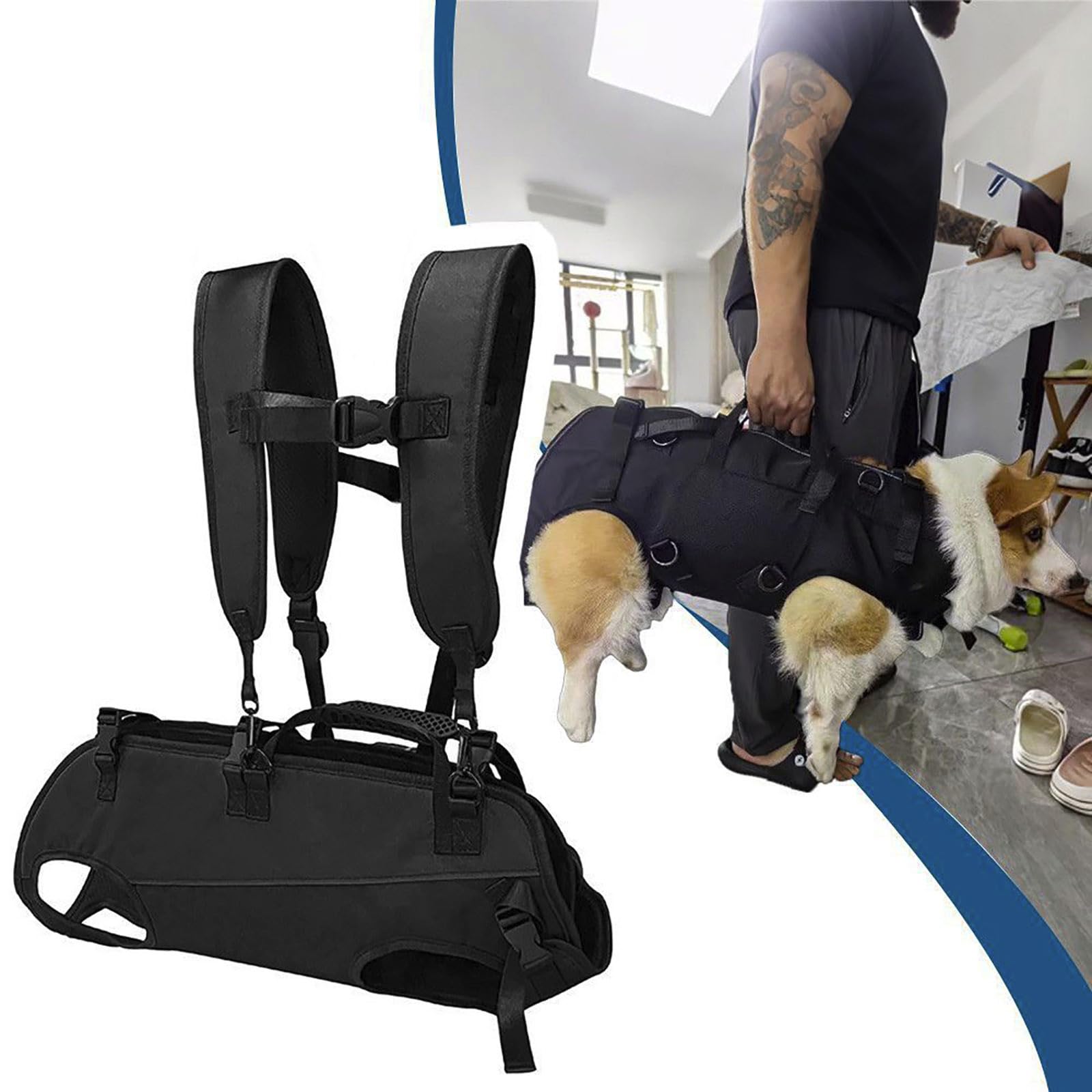 Hundetasche für Kleine Hunde Notfallrucksack | Hundetragegurt Hundetragetasche Unterstützung für Behindert, Gelenkverletzungen, Ältere Hunde Treppen rauf und runter, Autos Hundetragetuch (Black, S)