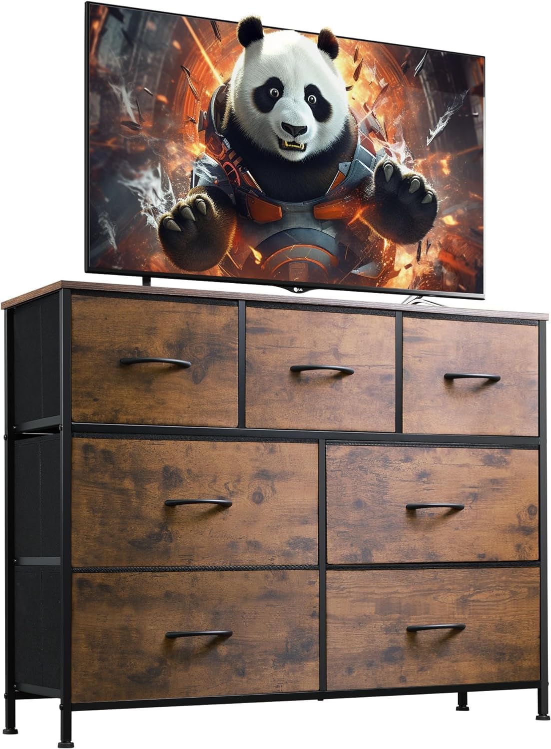 WLIVE Chest of Drawers, 7 Fabric Drawers Cabinet with Easy Pull Handle, Wood Top and Sturdy Steel Frame for Bedroom, Living Room, Rustic Brown