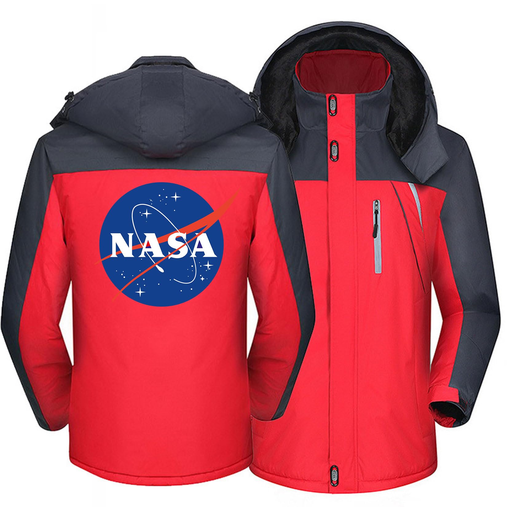 Veste De Ski pour Homme pour NA-sa Winter Warm Parka Vestes Épaissir Coupe-Vent Randonnée en Plein Air Manteaux De Montagne Manteau De Snowboard en Polaire À Capuche,Red-4XL