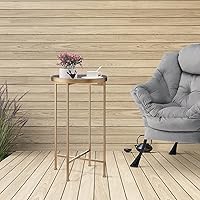 Vista 5 de HollyHOME Small Round Metal Waterproof End Table, Accent Indoor&Outdoor Coffee Side Table, Snack Sofa Table for Living Room, Anti-Rust Decorative