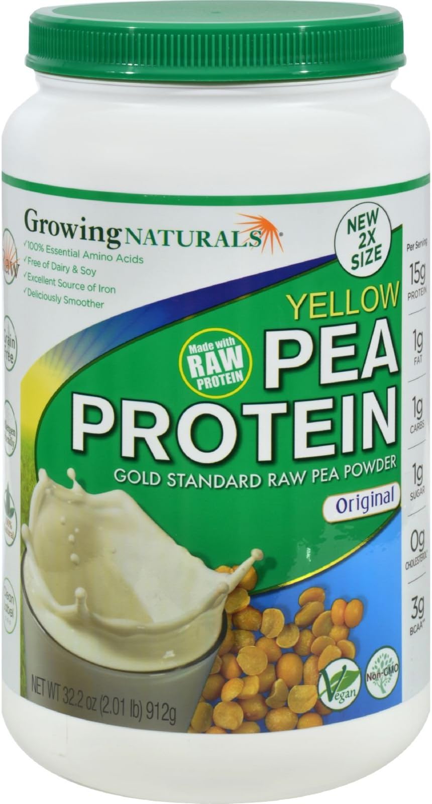 Plant Based Protein, Original Gold Standard Raw Pea Protein Powder - Growing Naturals - Non-GMO, Vegan, Gluten-Free, Keto Friendly, Shelf-Stable (Original Unflavored, 2 Pound (Pack of 1))