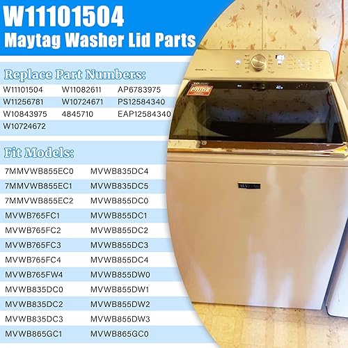 Miniatura 5 de W11101504 - Conjunto de tapa de lavadora W11256781 W11256781 para lavadora Whirlpool Maytag Bravos, con bisagra de tapa izquierda WP8563965 y