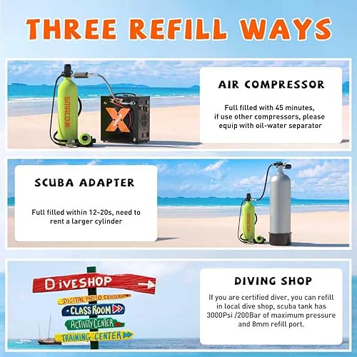 Miniatura 6 de SMACO Mini tanque de buceo 1.9L Capacidad de buceo Tanque de oxígeno hasta 30 minutos Respiración subacuática Pequeño Tanque de Buceo Kit con Caja