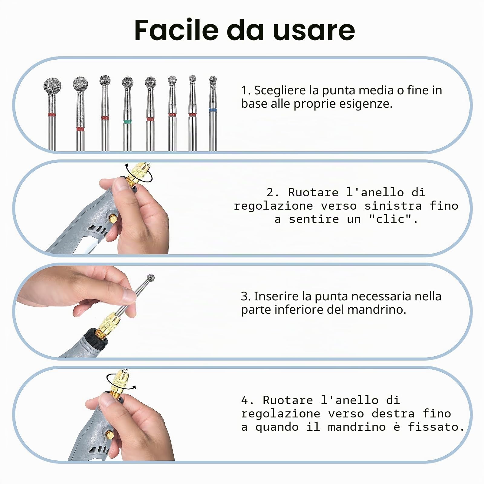 8 Pezzi Punte Fresa Unghie con Testa a Sfera Punte per Unghie 3/32" Punte per Trapano per Pulizia Delle Cuticole Elettriche Sicurezza Professionale Lima per Unghie Gel Strumenti per Lucidatura