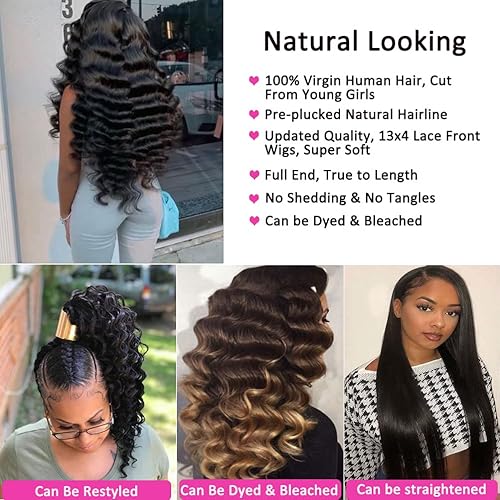 Miniatura 5 de Bworto Pelucas de encaje frontal de cabello humano prearrancadas sueltas de onda profunda de 13 x 4, pelucas de encaje frontal para mujeres negras,