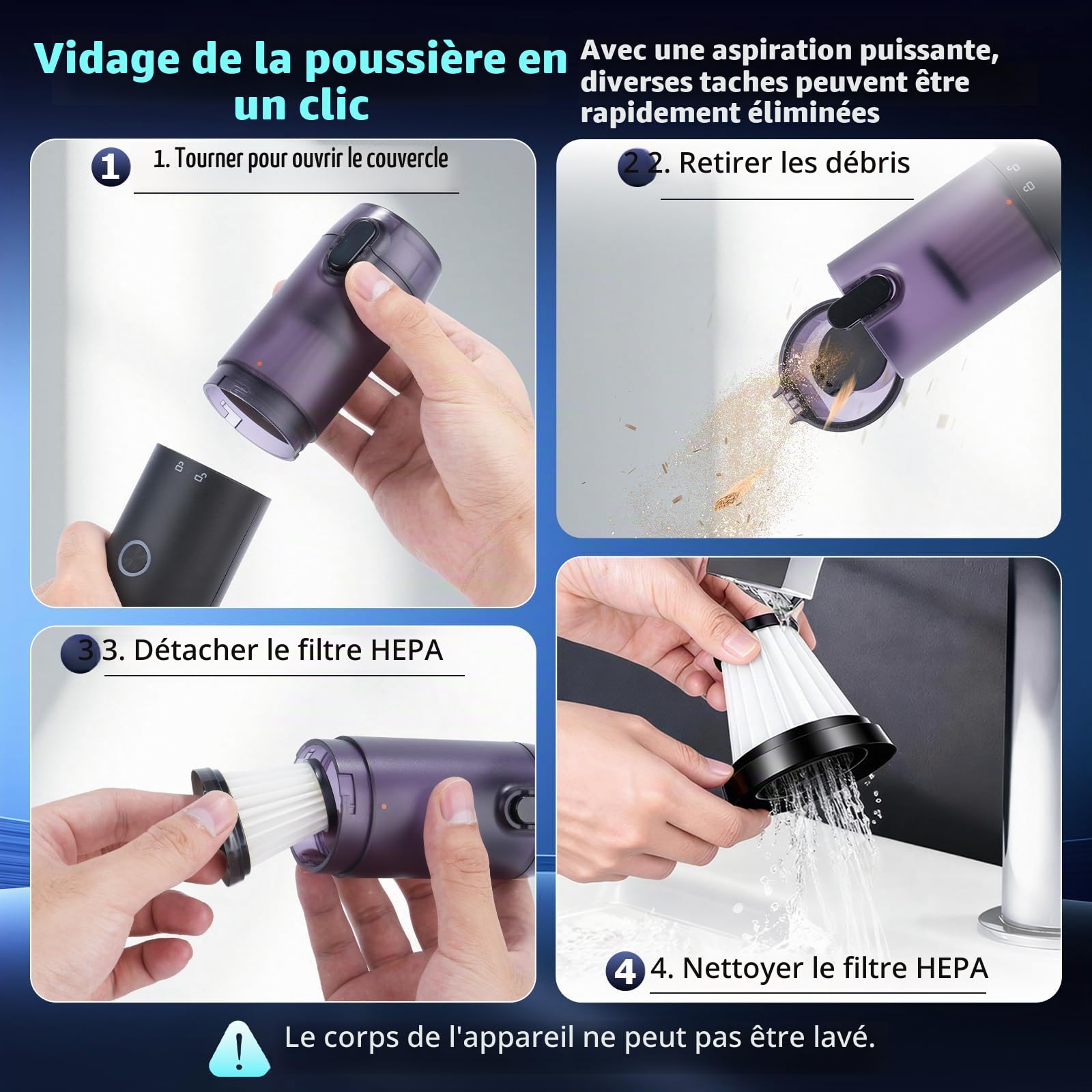 Aspirateur à Main,18000 Pa Aspirateur Voiture sans Fil,avec aspirateur,gonflage, vidage,soufflage,2 Niveaux,Rechargeable Portable Mini Aspirateur pour d'animaux, Voiture, Maison,Bureau (Noir)