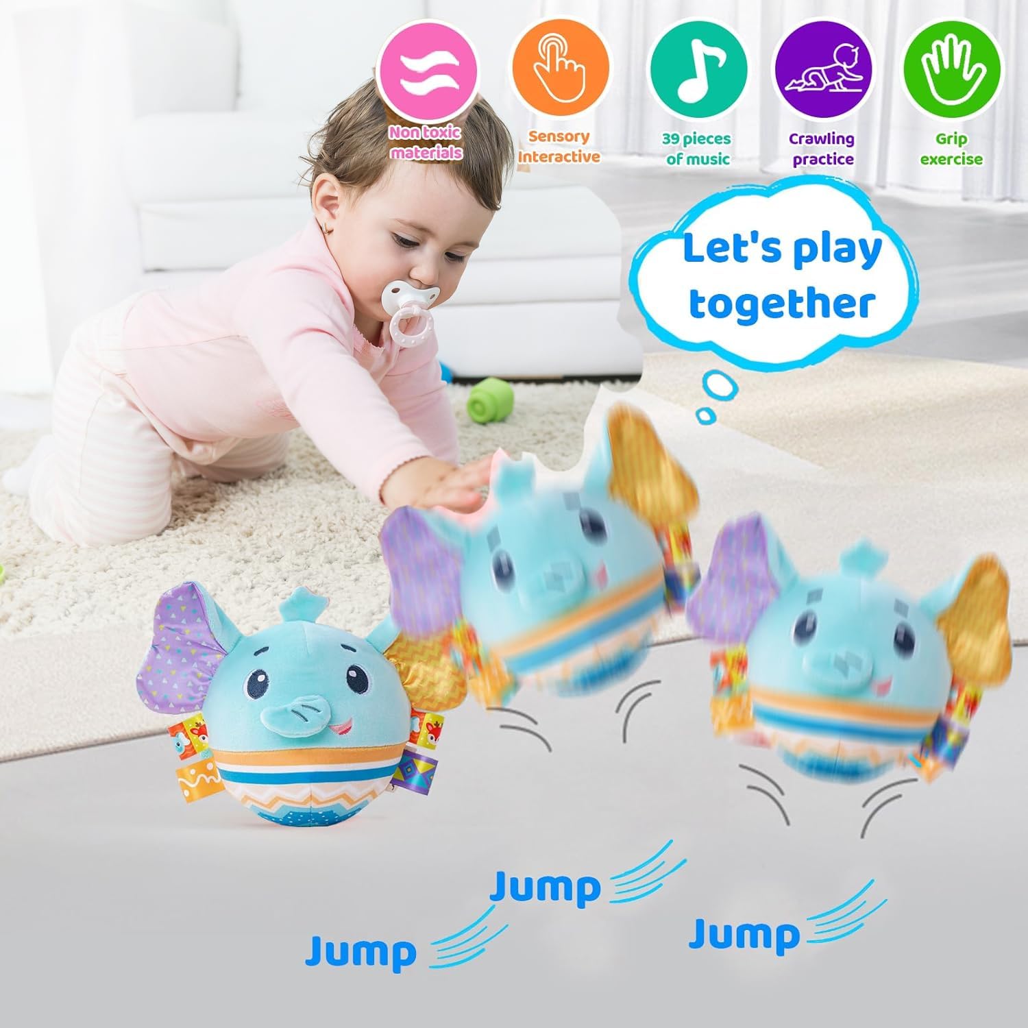 RETZLA Baby Music Shake Dancing Ball - Interactive Sensory Musical Toy for Toddlers Plush Stuffed Animal, for 1 Year Olds - Image 2