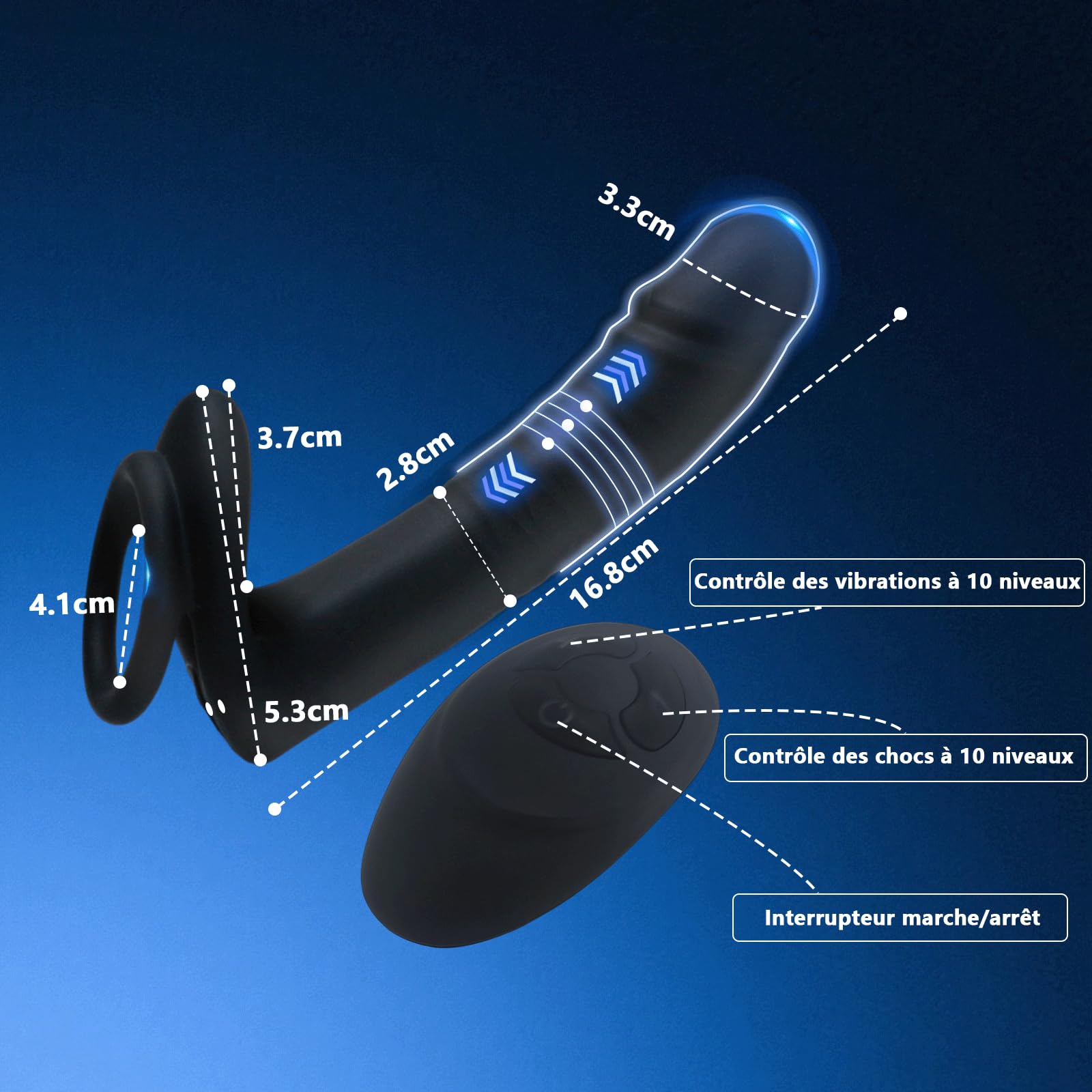 Gode Anal Vibromasseur Anneau Pénien Vibromasseurs Sex Toys Anneaux Pénis | Anals pour Couple avec 10 Modes de Propulsion et 10 Modes de Vibration Cock Ring Sex Toýs Prostate Hommes(Telecommande)