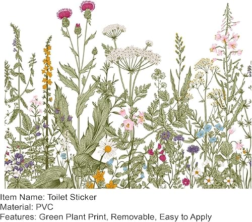 Miniatura 4 de 1 calcomanía de PVC para tapa de asiento de inodoro (14 x 10 pulgadas), diseño de hojas, flores, plantas, hojas, flores, adhesivas, removibles,