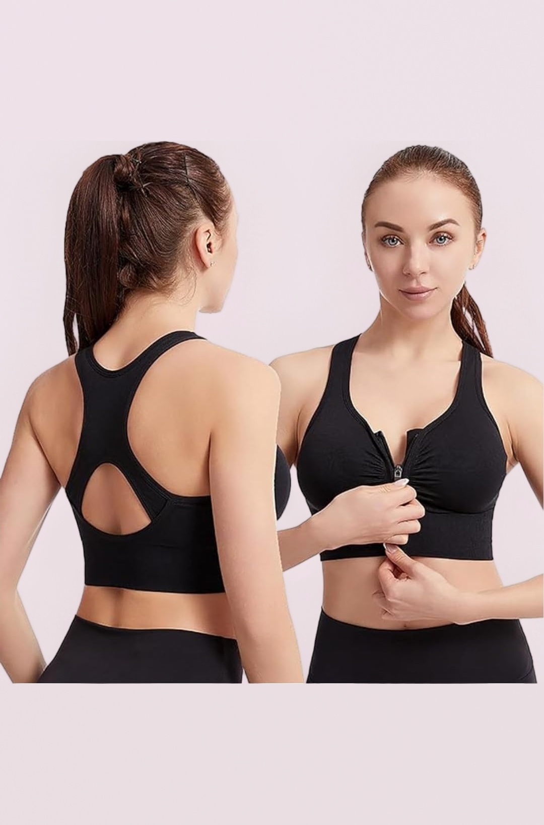 Nylon Elastane Women Padded Wirefree Front Zip Closure Sports Bra Medium Impact Yoga Bras Racerback Workout Gym Bra, Size- S-3XL