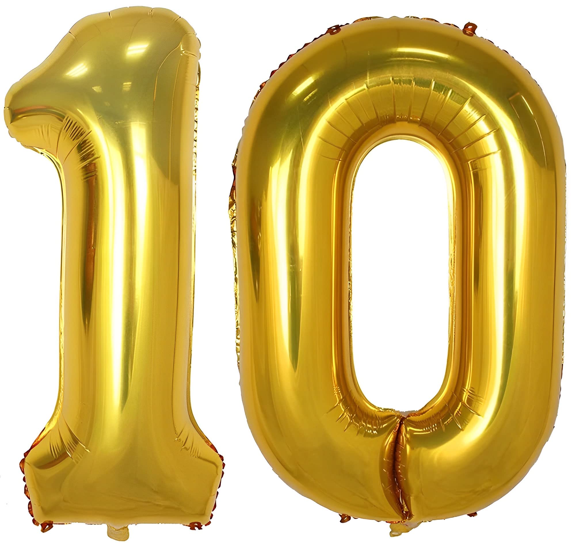 Propsicle Golden Number 10 Foil Balloon 16 inch, Birthday & Anniversary Decoration, Milestone Party Backdrop, Photo Booth Prop - Pack of 2