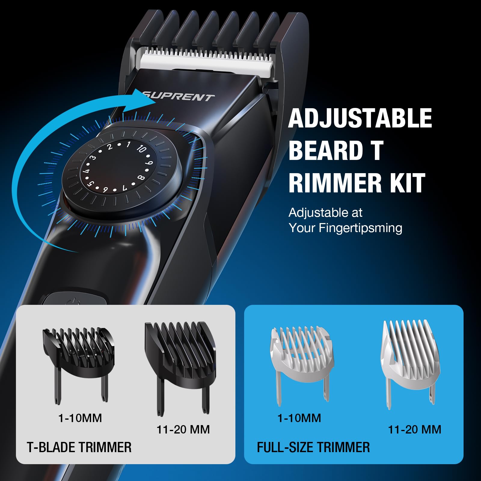 SUPRENT Barttrimmer Herren, All-in-1Bartschneider Nasenhaartrimmer Kabellos, 210 Min Laufzeit & Wasserdicht Rasierer Elektrisch mit 40 Längen, Trimmer für Gesicht/Kopf/Körper
