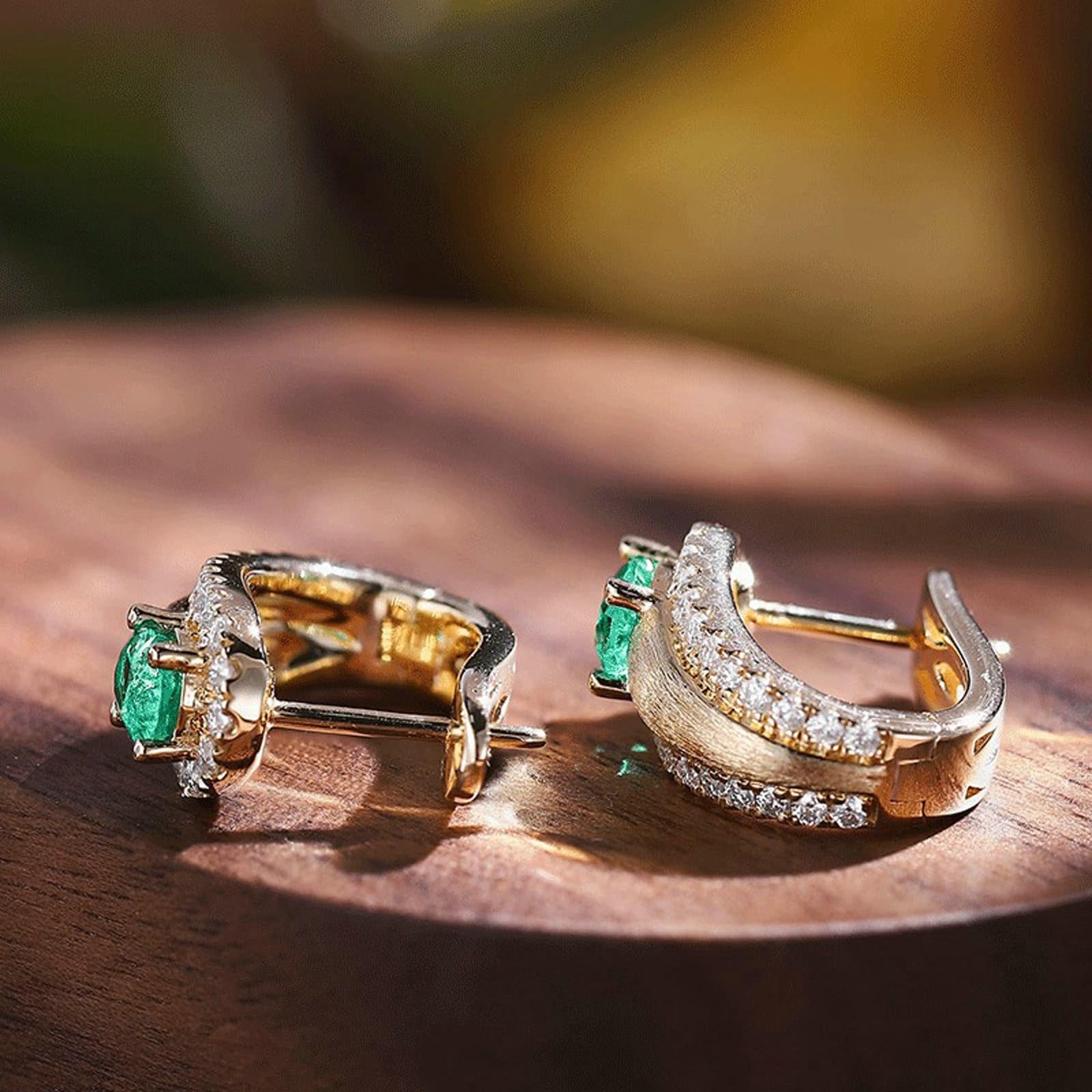 Creole Hoop 9K/14K/18K żółte złoto, zielone 1ct laboratorium stworzone szmaragdowe matowe kolczyki damskie ze szlifem owalnym, prawdziwa biżuteria Moissanit kolczyki sztyfty 18/14/9-karatowe