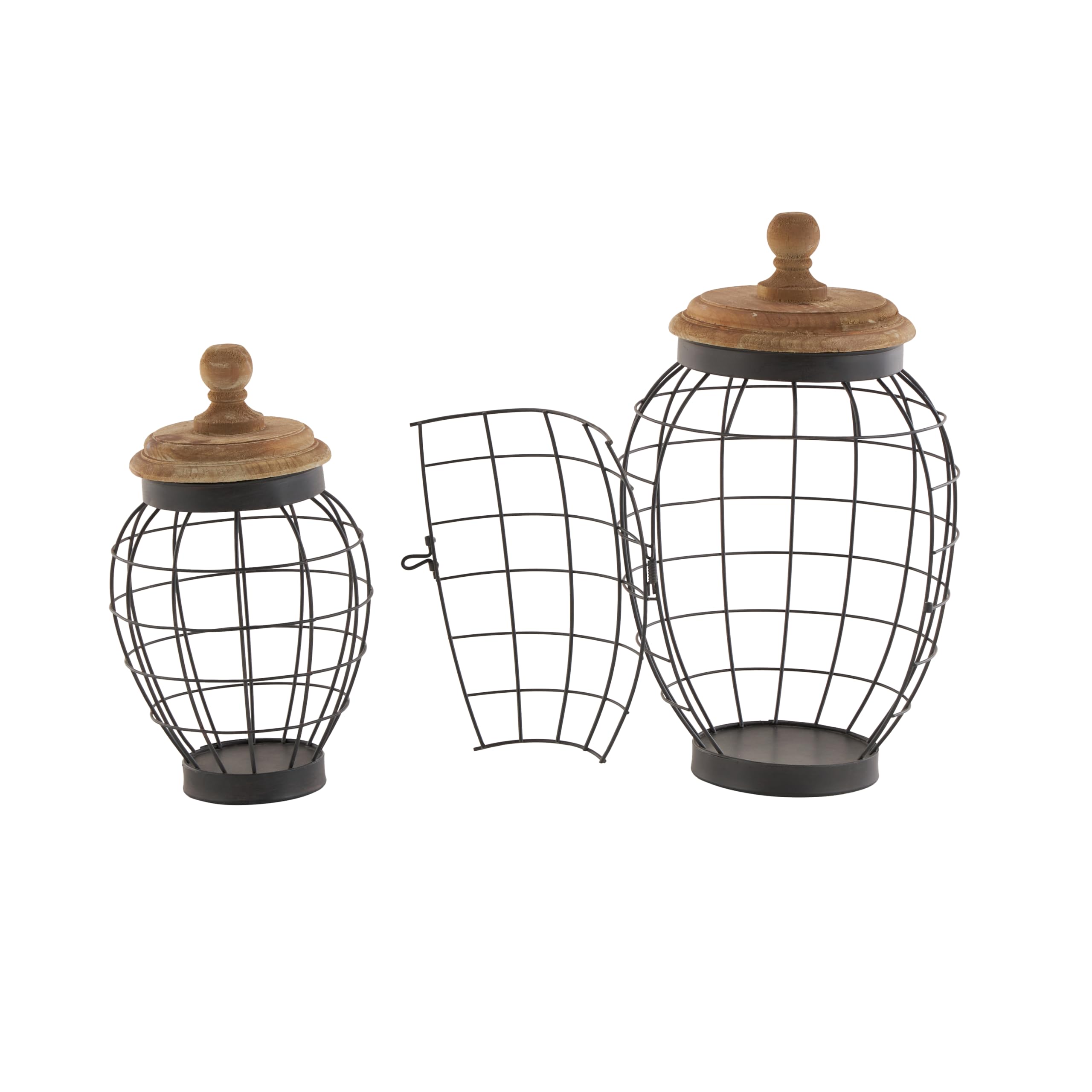 Deco 79 Metal Living Room Decorative Jars Caged Style Decorative Container with Wood Lids, Set of 2 Jar with Lid 12
