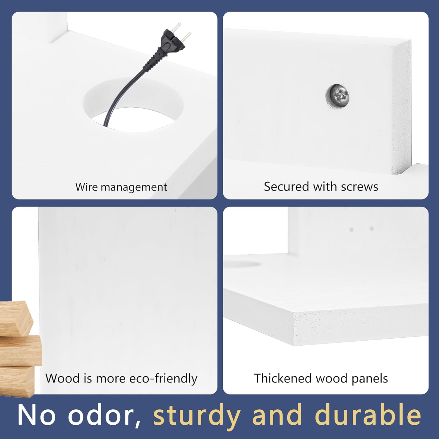 Floating Projector Wall Mount TV Shelf,Wooden Wall Mounted Under TV Floating Shelf for Projector, PS5, DVD Player,Game Console, Cable Box,2Tiers（White）