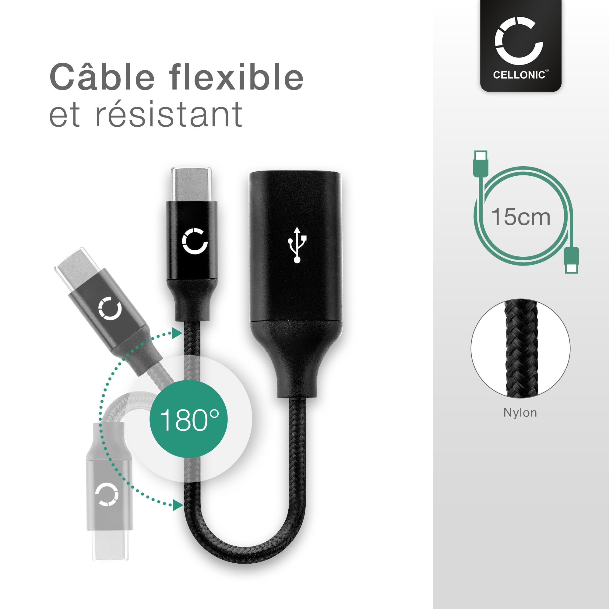 Câble OTG USB-C Vers USB-A Pour Smartphone - Connexion Clé USB, Souris, Clavier - Compatible Android