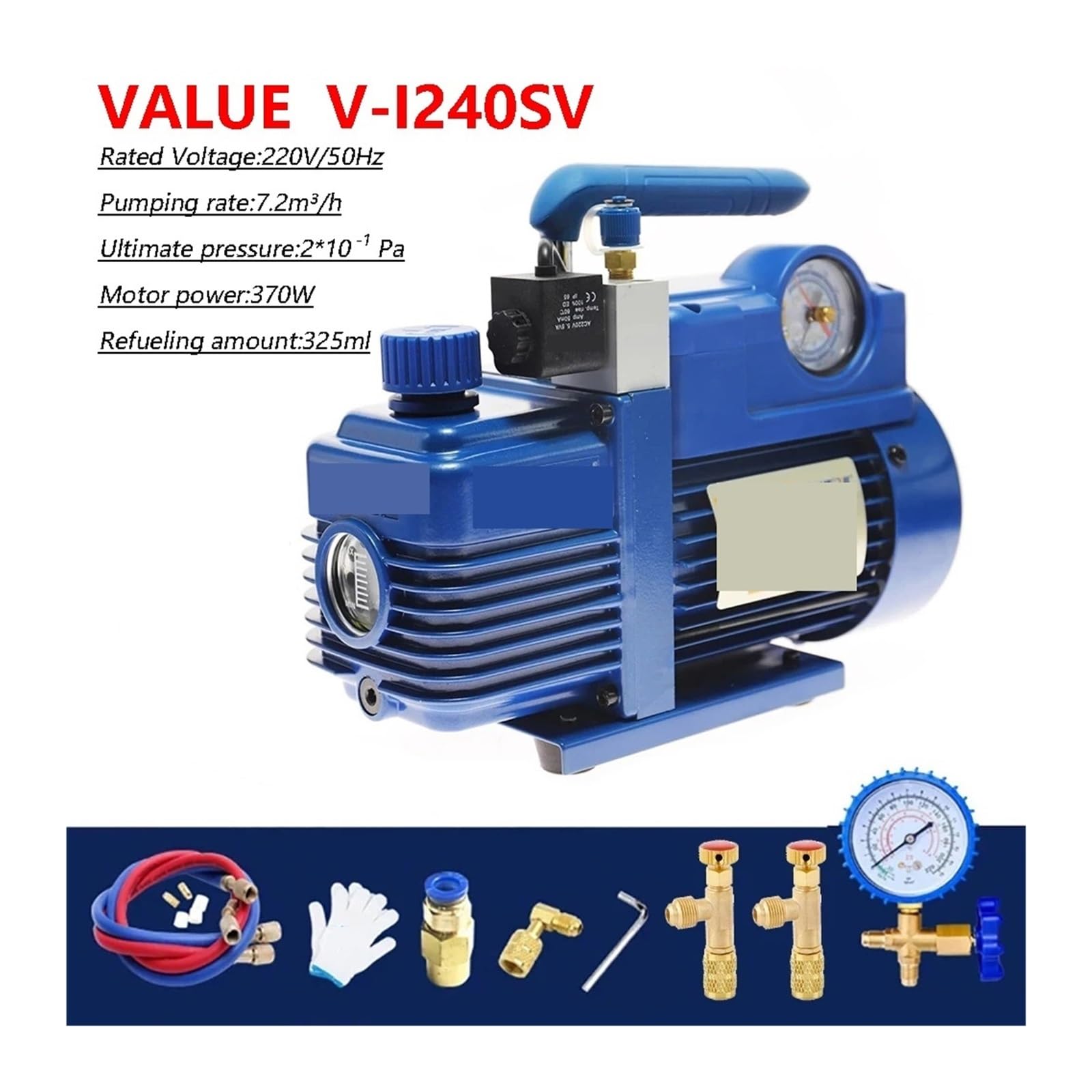 Pompa a vuoto, V-i240SV Refrigerante Pompa A Vuoto Con Manometro for Condizionatore D'aria R410A R407c R134a R12 R22 4CFM