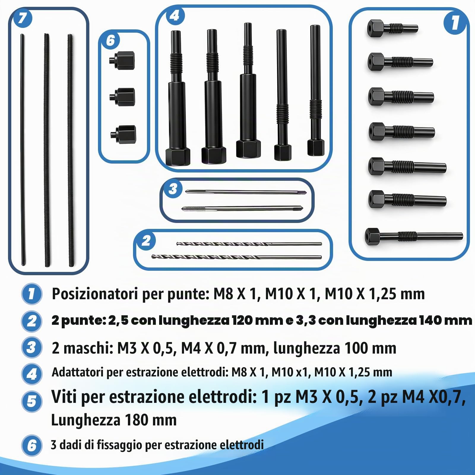 Estrattore Candelette 22 Pezzi, Kit Rimozione M8 M10 M10x1.25 Con Punte E Maschi Filettatori Per Estrarre Elementi Spezzati In Motori Diesel Con Valigetta