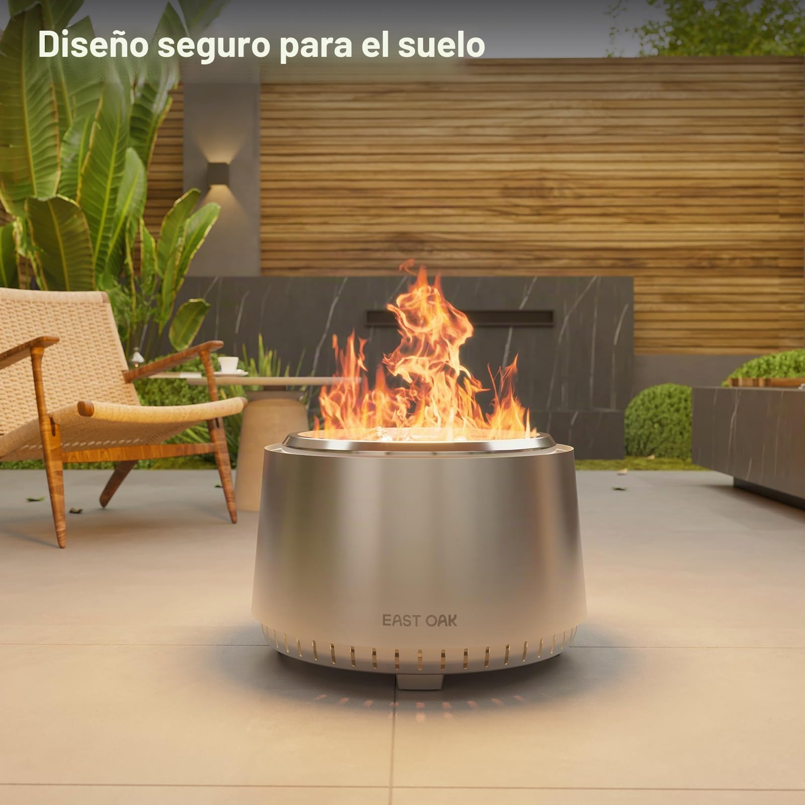 EAST OAK Brasero Exterior Jardin 53cm sin Humos, Brasero Acero Inox 304, Estufa de Leña y Pellets, Chimenea Portátil para Terraza, Camping, Cenicero Extraíble, Lareira Exterior con Bolsa de Transporte