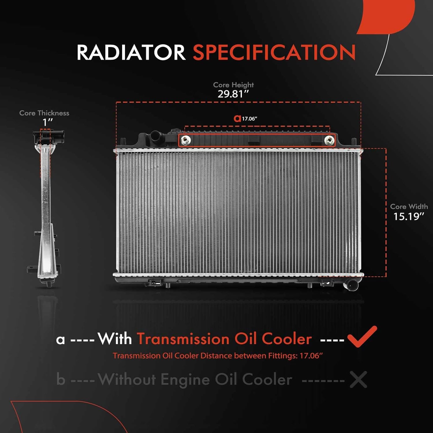 A-Premium Engine Coolant Radiator Assembly with Transmission Oil Cooler Compatible with Pontiac G8 2008-2009 V6 3.6L, Automatic Transmission, Replace# 92191917