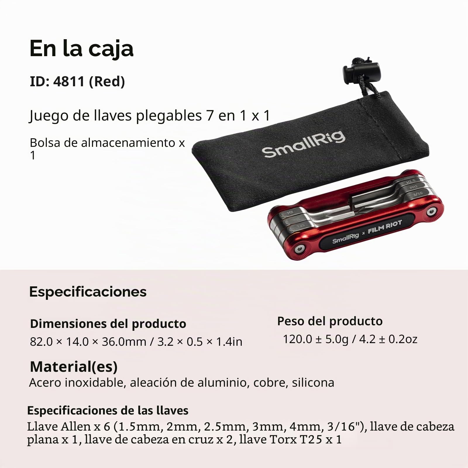 SMALLRIG x FILM RIOT Juego de Herramientas Plegables 7 en 1 con Destornilladores y Llaves Hexagonales, Posicionamiento en Múltiples ángulos, Diseño Portátil y Compacto (Rojo) - 4811