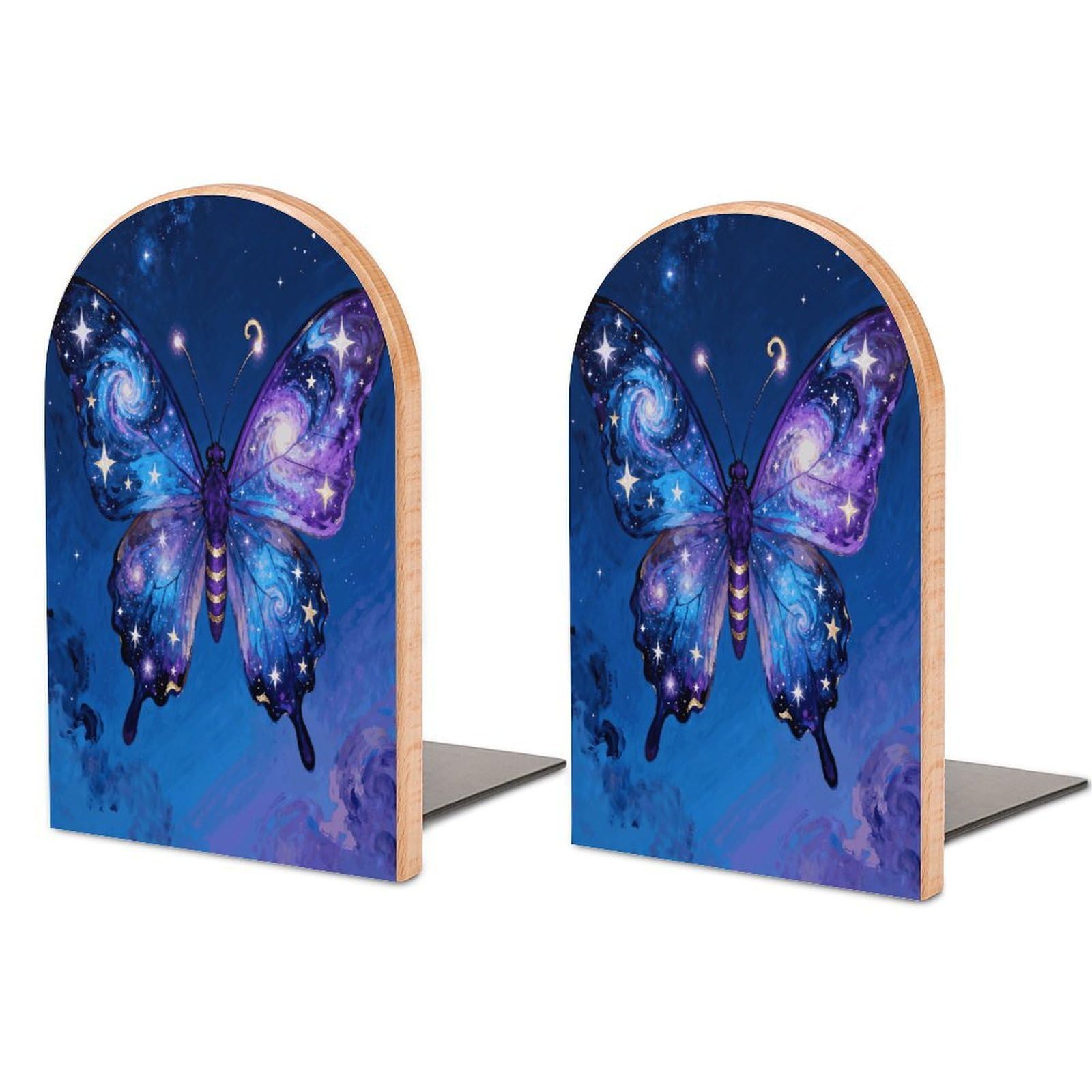 Serre-livres Galaxy Butterfly haut de gamme en bois massif et métal lourd