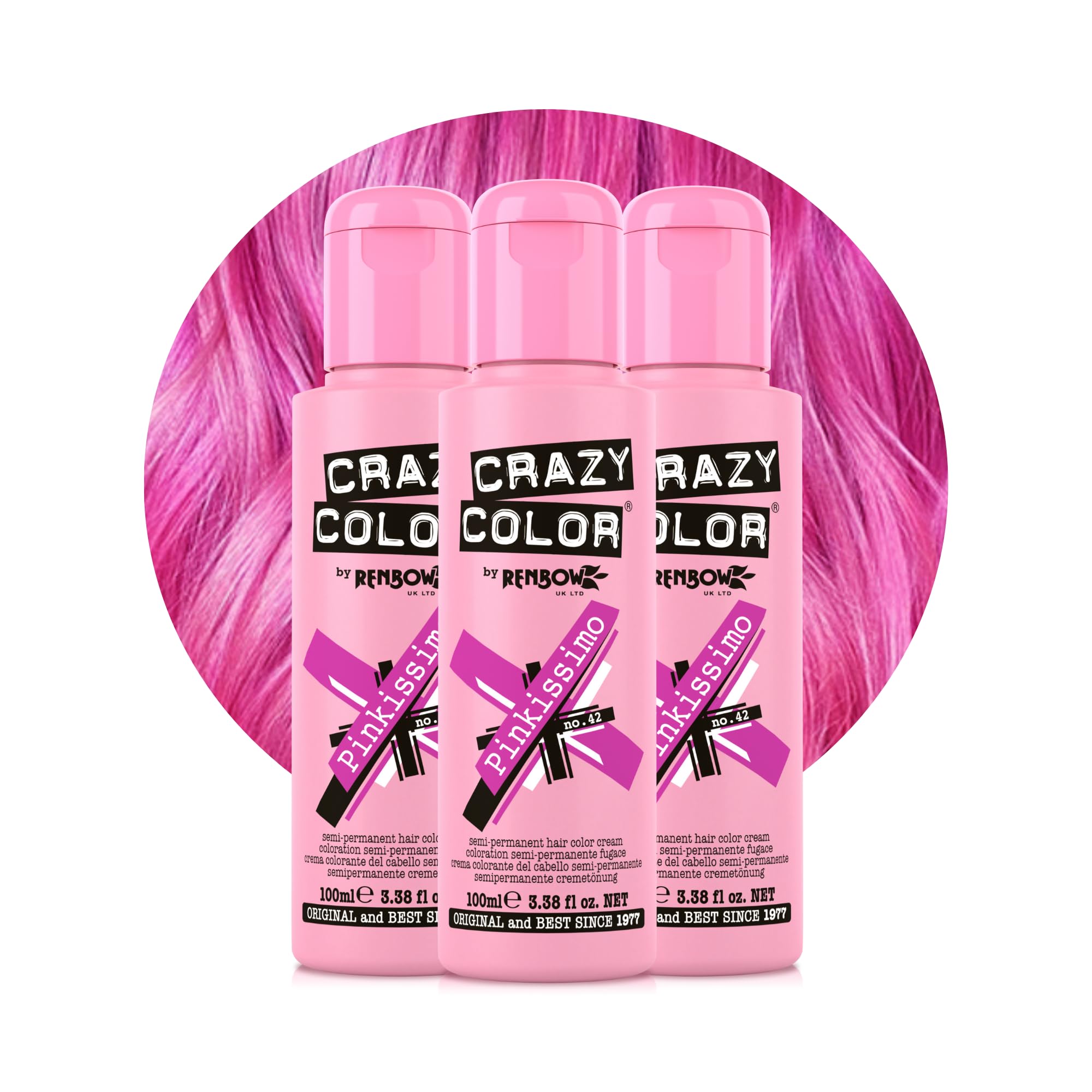 Crazy Color Vibrant Pinkissimo Semi-Permanent Hair Dye Trio. Highly Pigmented Magenta Conditioning & Oil Nourishing Vegan Formula | No Bleach or Ammonia | 300ml