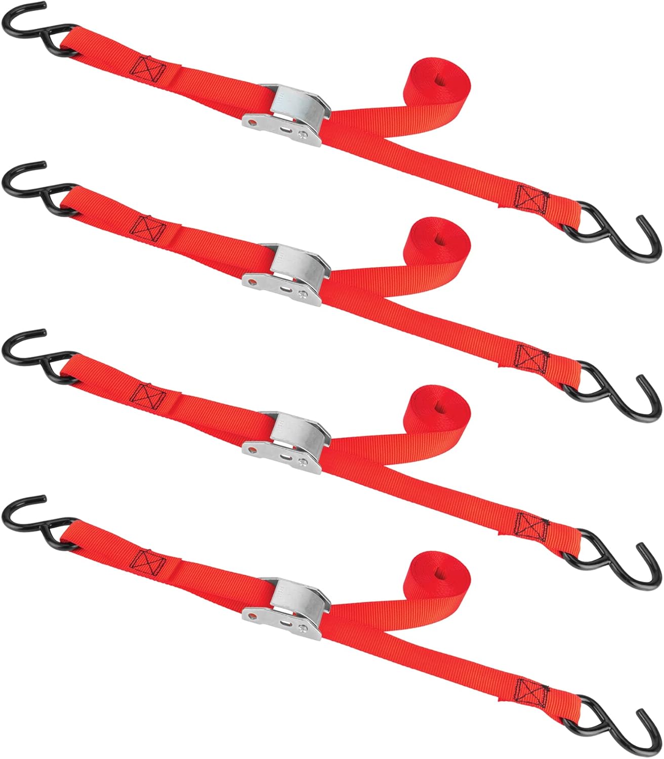 Performance Tool W1846 10-Foot Polyester Webbing with 300 Lbs Load Limit, Pull Tight by Hand, Vinyl Coated Steel Hooks, Light Duty, Red, 4-Pack