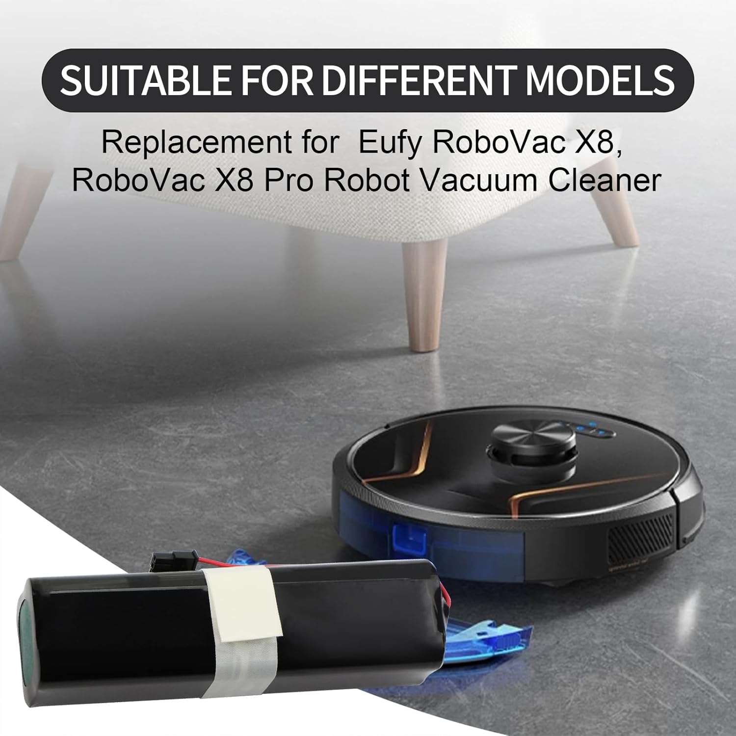 Battery Replacement for Eufy RoboVac X8, X8 Pro Series RoboVac X8 T226X,RoboVac X8 Hybrid White,RoboVac X8 Pro SES Self-Empty Station Robot Vacuum Cleaner Part Number: PA61 14.4V 6400mAh 92.16Wh Black