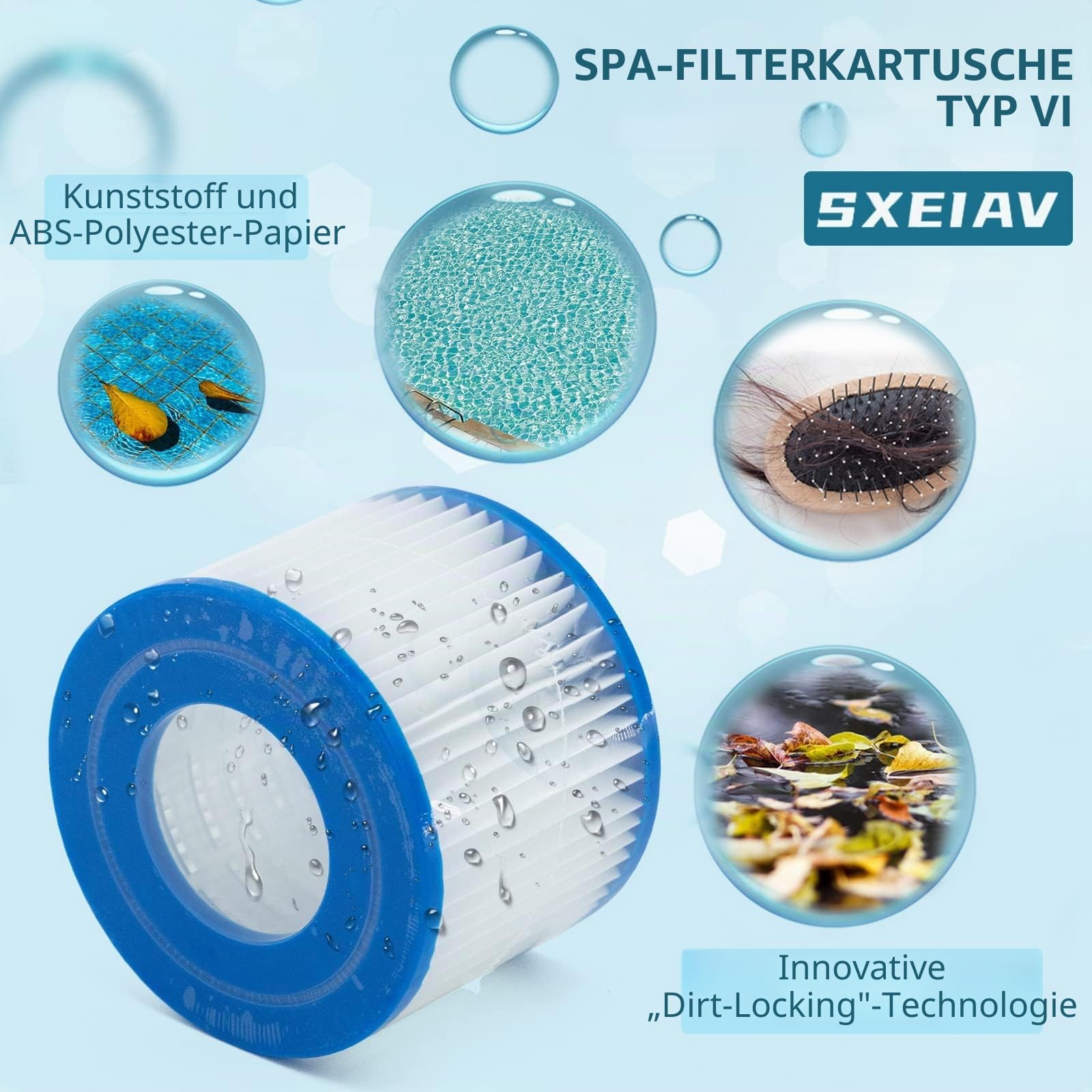 12 Stück Filter Cartridge VI, Typ VI Spa-Filter für Bestway Flowclear Pool Filter, für SaluSpa 90352E, Spa Filterkartuschen für Miami, für Vegas, für Monaco