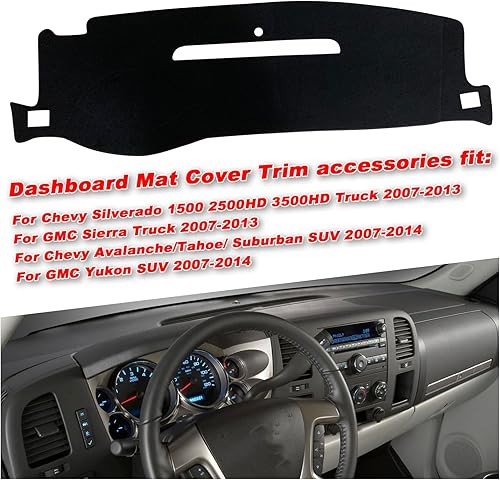 Miniatura 3 de Funda de tapete para salpicadero de ajuste personalizado para Chevy Chevrolet SilveradoGMC Sierra Truck 2007-2013, compatible con accesorios Chevy