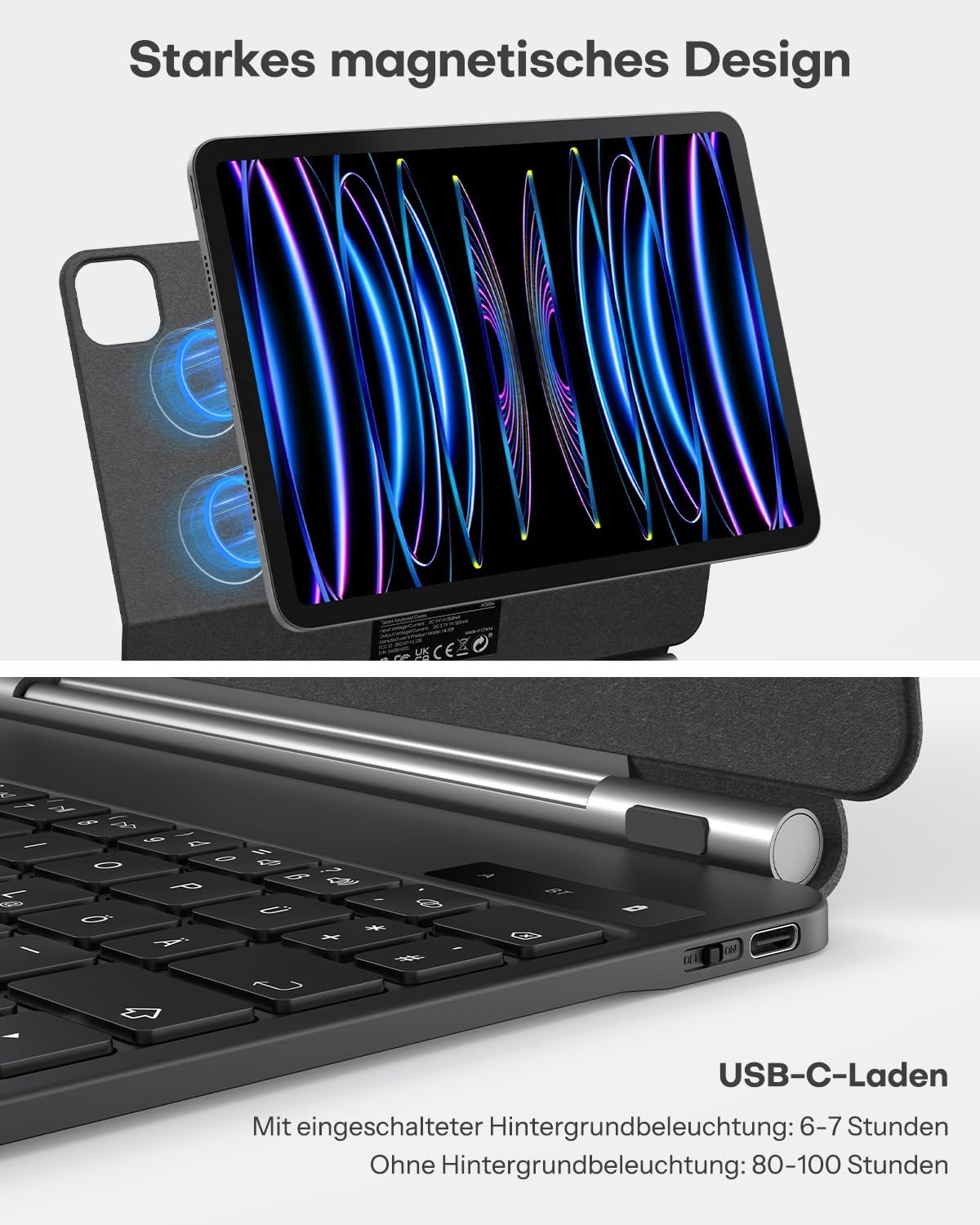 Clavier Magnétique OMOTON Pour IPad Air 11 & Pro 11 - Rétroéclairage 7 Couleurs, Trackpad Multi-touch - Compatible M3/M2