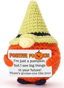 Positive Pumpkin Inspirational Halloween Basket Stuffers for Women Cute Funny Support Crochet Pumpkins Gnome for Kids Teens Friends Fall Autumn Harvest Decor Decoration Birthday MBL