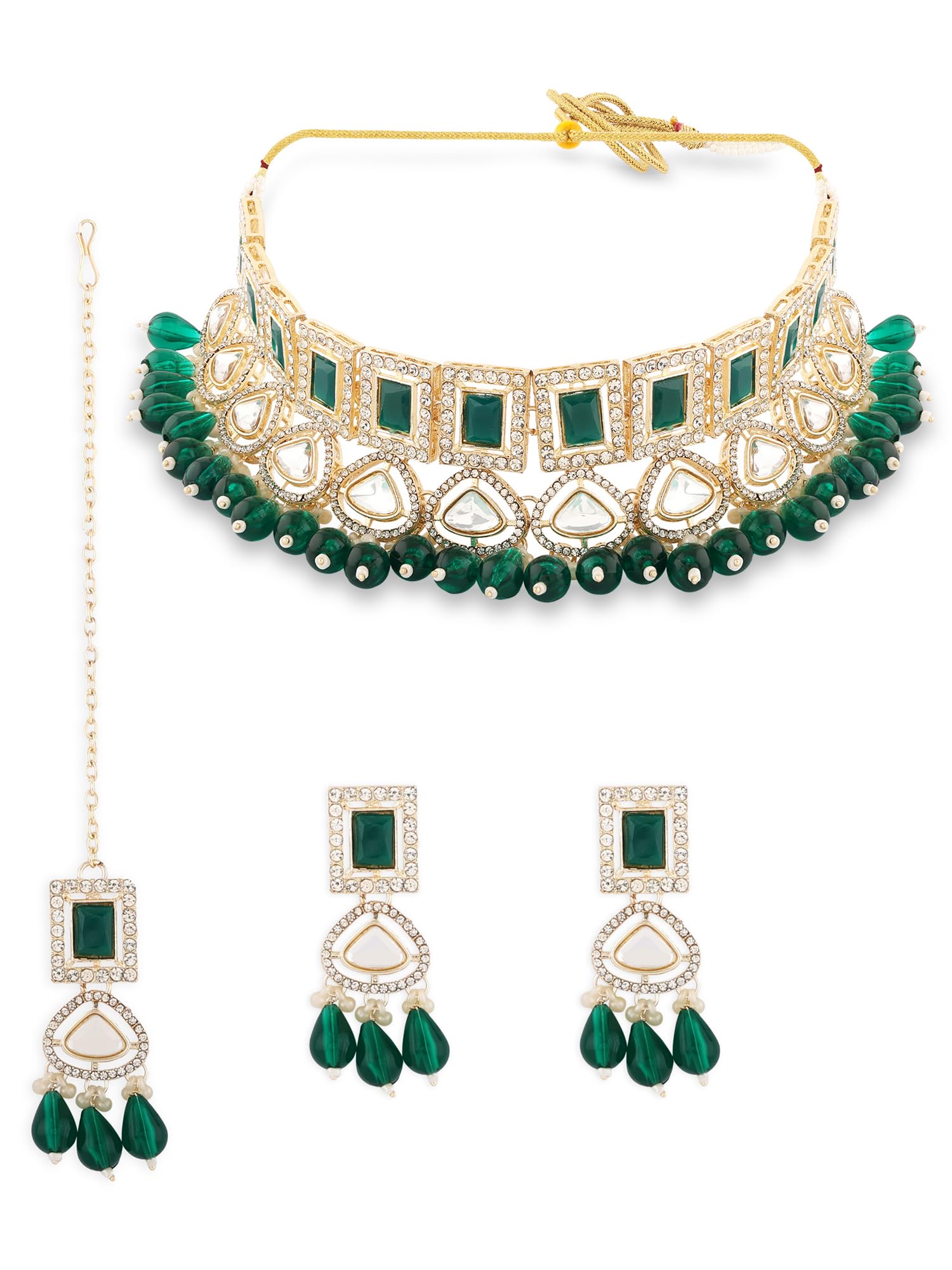 ZAVERI PEARLS Green Dazzling Austrian Diamonds Artificial Stones & Beads Bridal Necklace Earring & Maangtikka Set For Women-ZPFK17107 (B0CPXT3G3F) Amazon Price History, Amazon Price Tracker