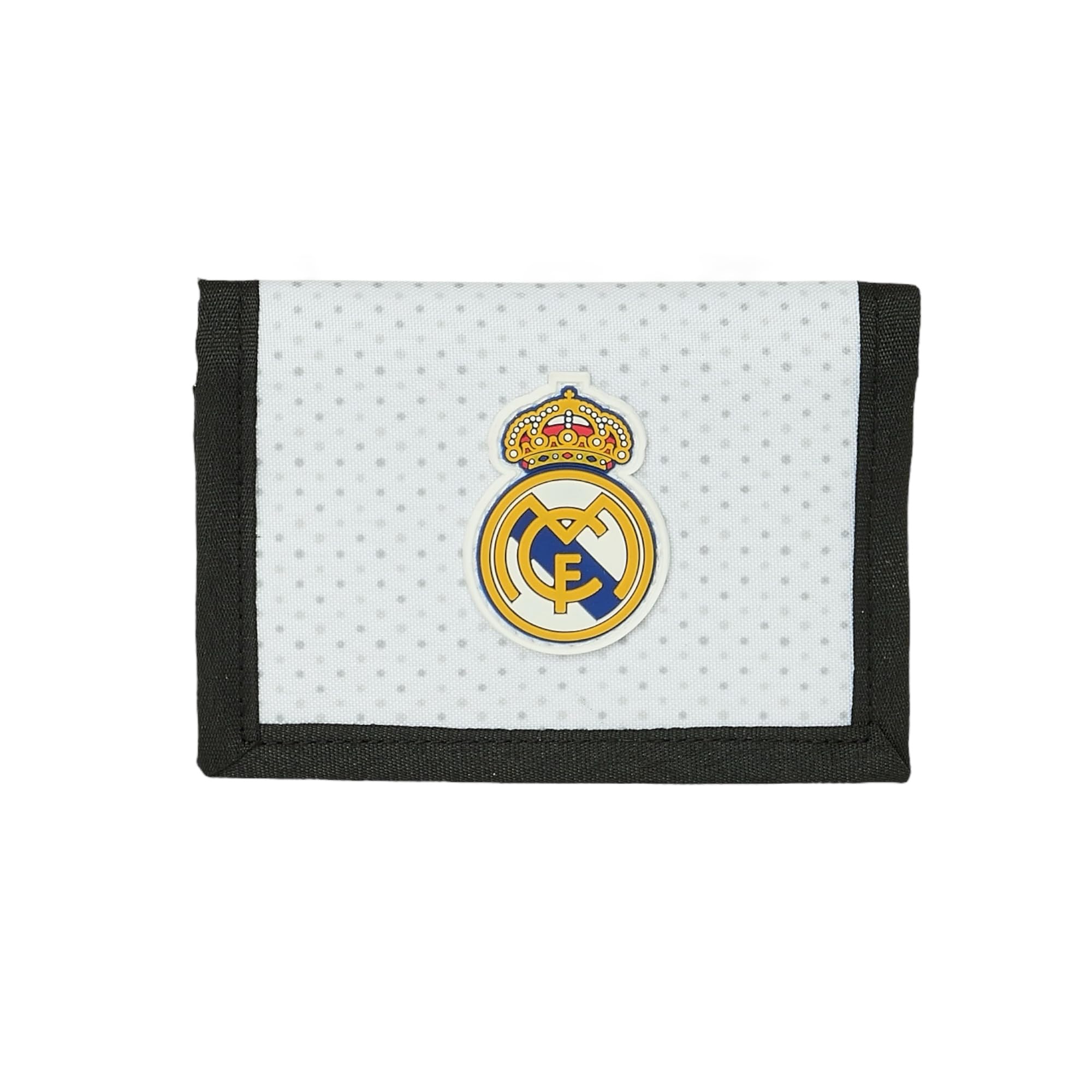 SAFTA Real Madrid 1. Mannschaft 24/25 - Brieftasche mit Kopfteil, Brieftasche, Geldbörse, bequem und vielseitig, Qualität und Widerstandsfähigkeit, 12,5 x 9,5 cm, Weiß/Grau, Weiß/Grau, Estándar,