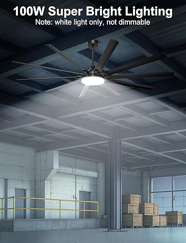 Miniatura 2 de Ohniyou Ventilador de techo industrial de 96 pulgadas con luces brillantes, control remotoaplicación, alto CFM, ventilador de techo extra grande