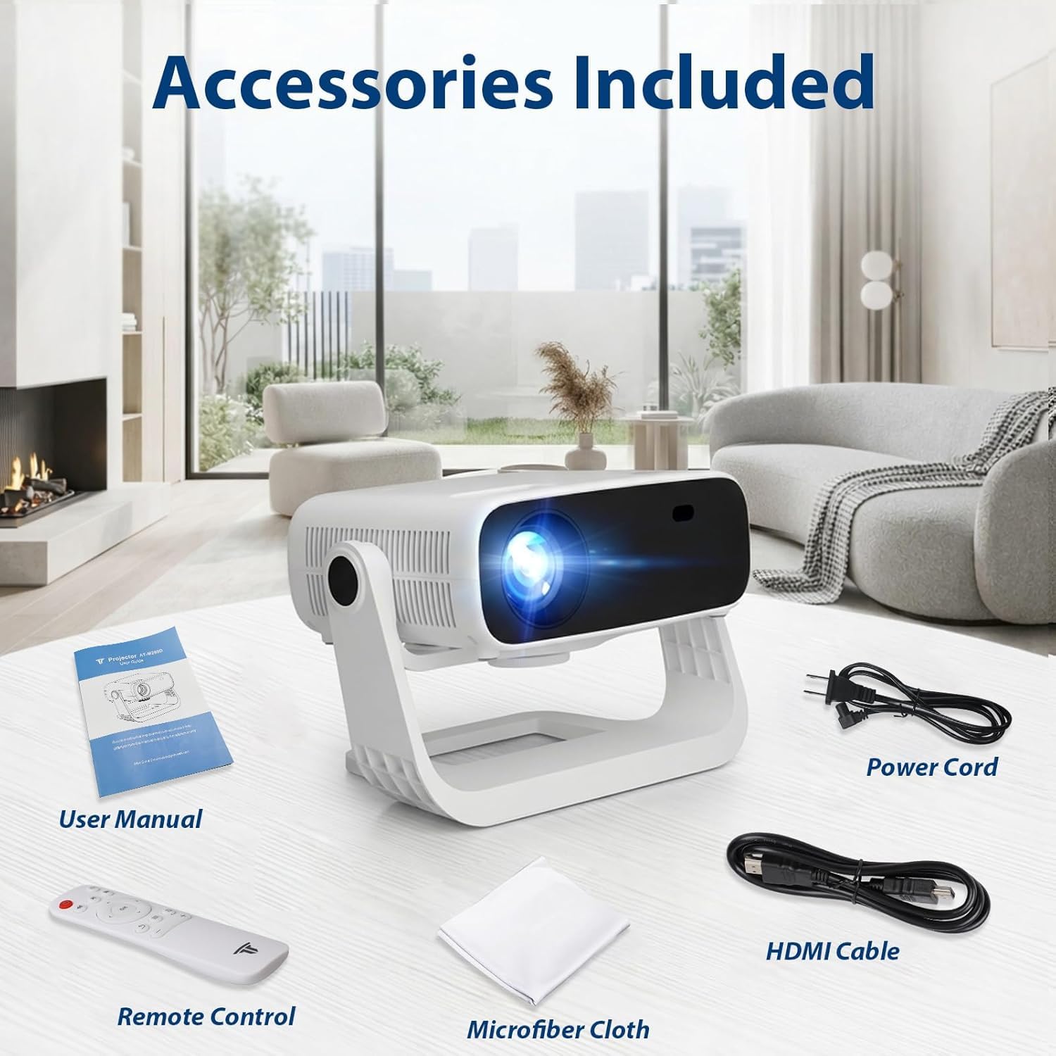 Videoproiettore con Applicazione Integrata - Wielio Proiettore Portatile Full HD 1080p, Android 11 WiFi6 BT5.2, Correzione Automatica del Trapezio, compatibile con iOS Android HDMI, Sistema Home