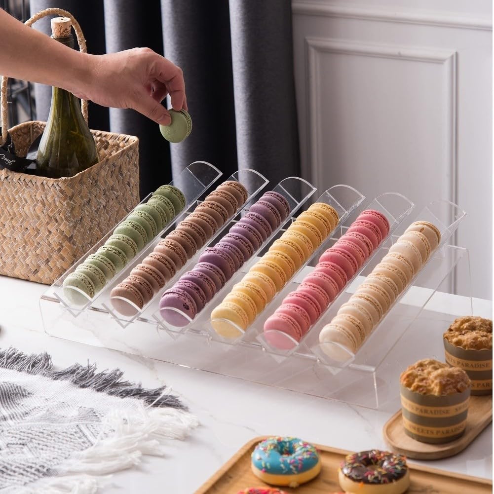 Présentoir à macarons en acrylique pour une utilisation répétée dans les boulangeries et les événements (6 bacs)
