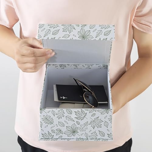 Miniatura 5 de Soul & Lane Cajas de almacenamiento decorativas de cartón, juego de 3 cajas de recuerdo con patrón floral verde claro con cierre magnético,