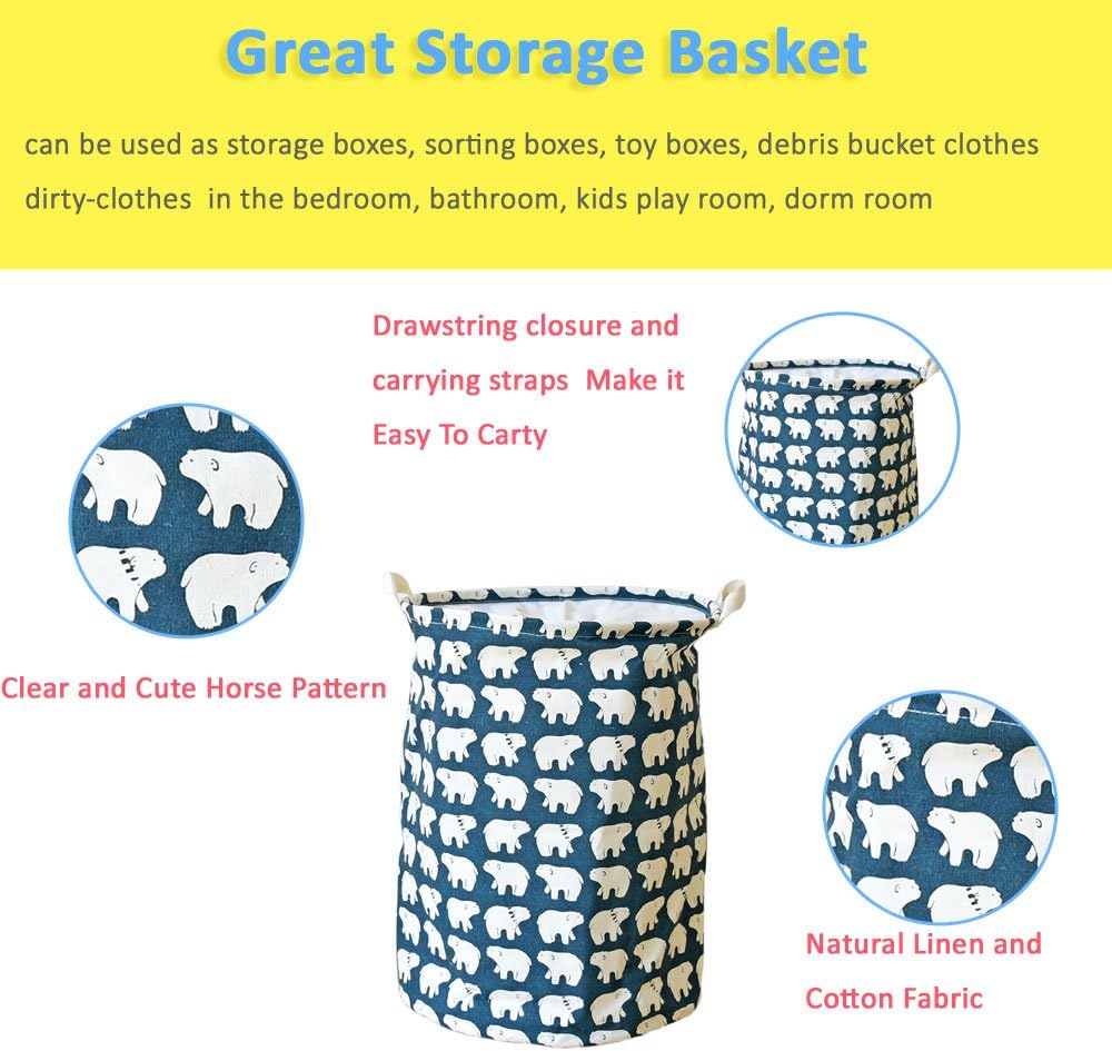 DuShow Collapsible Laundry Basket Hamper Bag, Large Foldable Drawstring Waterproof Organizer Perfect for Kids Boys Girls Toys Room, Bedroom, Nursery,Home-Polar Bear