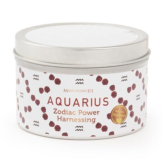 Magnificent 101 Aquarius Zodiac Sign Candle - Choose Your Birthdate - Great Holiday Gift for Horoscope and Astrology Fans - Scented Soy Wax in 6 oz Tin Holder Ideal for Men’s and Women’s Décor Style