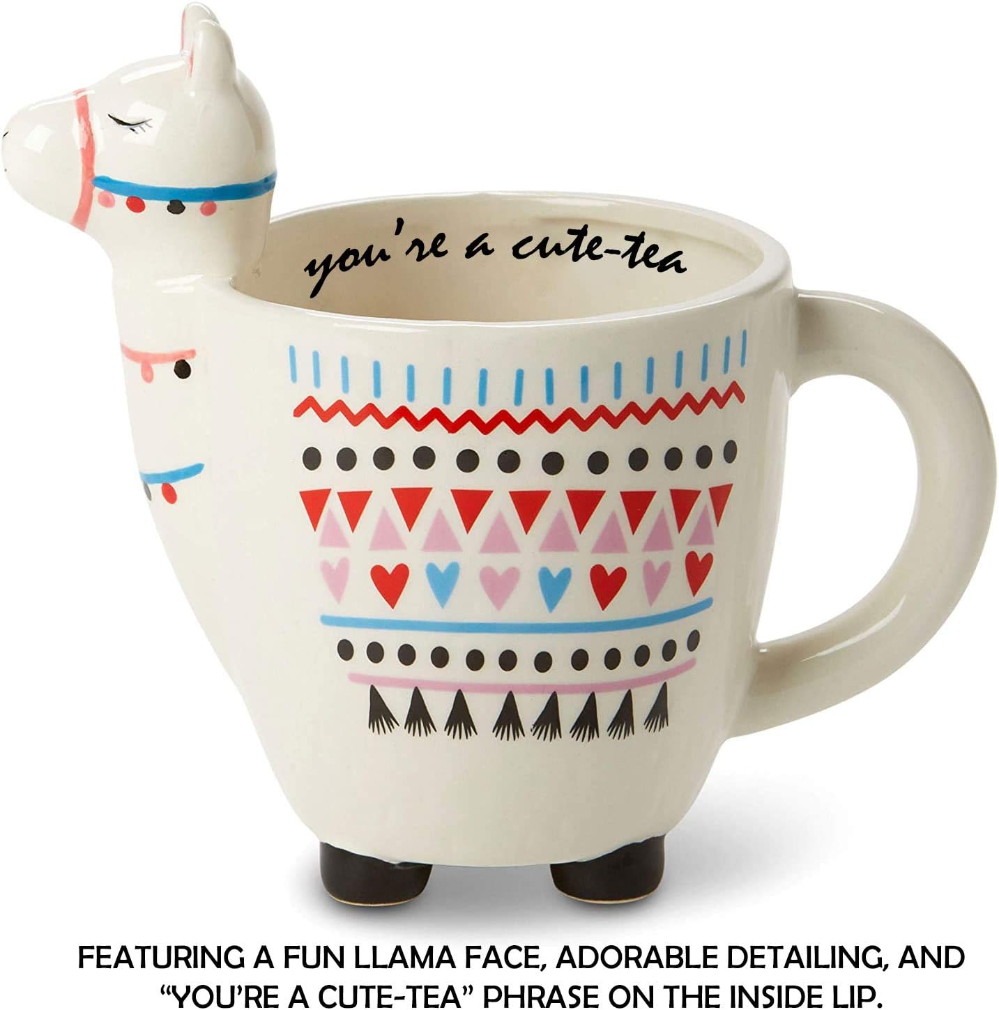 White Ceramic Coffee or Tea Mugs: Tri-Coastal Design "You're A Cute-Tea" Llama Coffee Mug with Hand Printed Designs and Printed Saying - 18.6 Fluid Ounce Large, Cute Handmade Cup